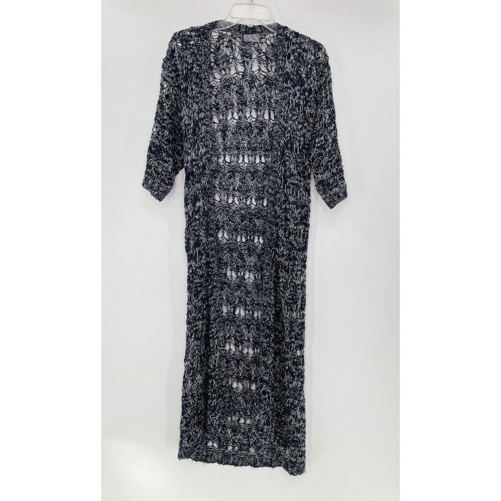 UO Lucca Couture Women’s Open Knit Blue &‎ White Marled Duster Size XS